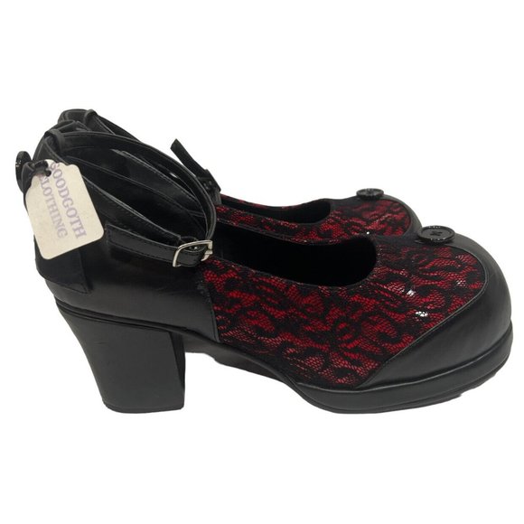 Demonia Shoes - Demonia Goblin 2 Goth Black Red Platform Mary Janes Lace Button 11 Dolls Kill